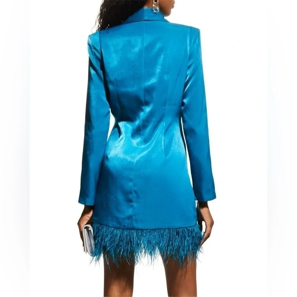 Aidan By Aidan Mattox Feather-Hem Tuxedo Dress Size 12 - Picture 2 of 10